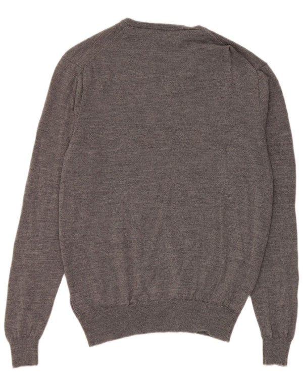 Polo Ralph Lauren Mens V-Neck Jumper Sweater Medium Grey Merino Wool