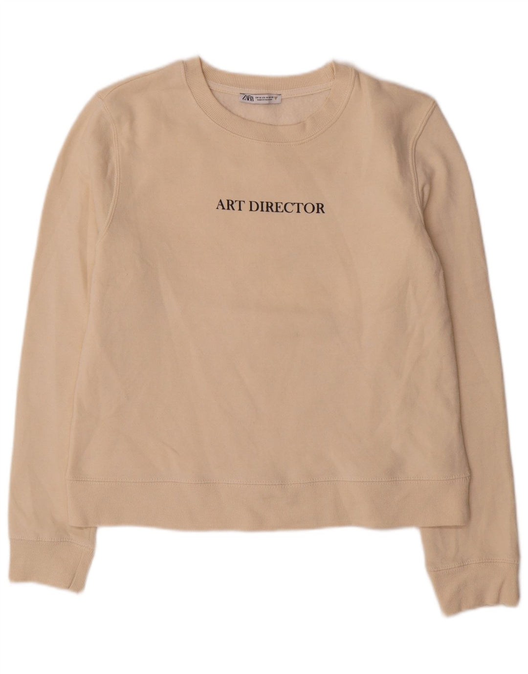 Zara Womens Graphic Sweatshirt Jumper UK 14 Medium Off White Cotton