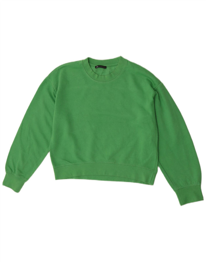 Zara Womens Crop Sweatshirt Jumper UK 14 Medium Green Polyester
