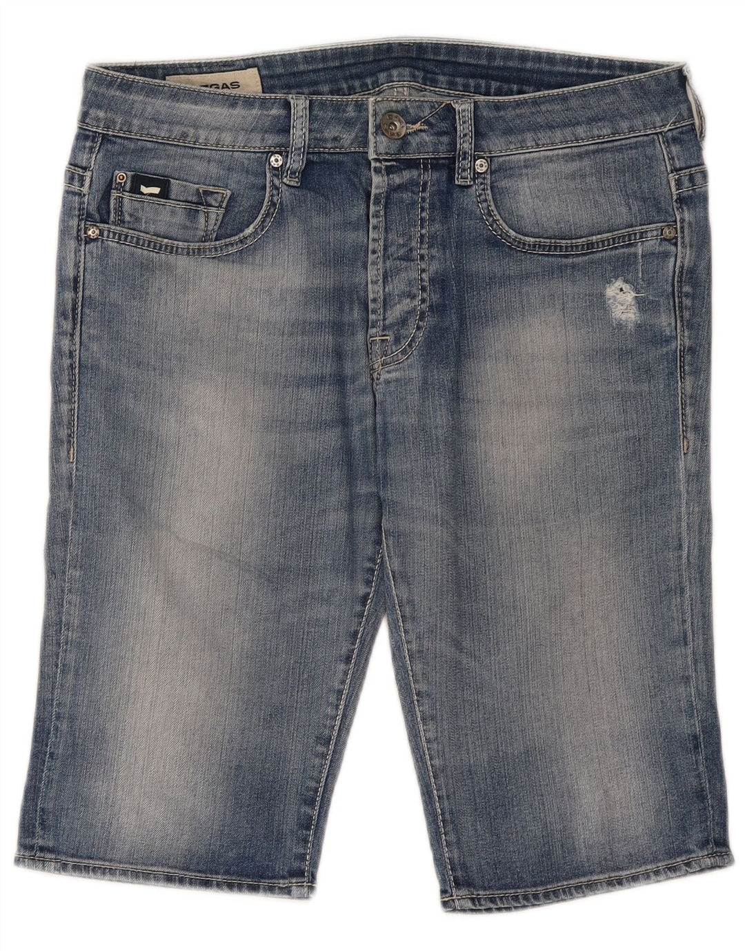 Gas Mens Distressed Denim Shorts W34 Large Blue Cotton