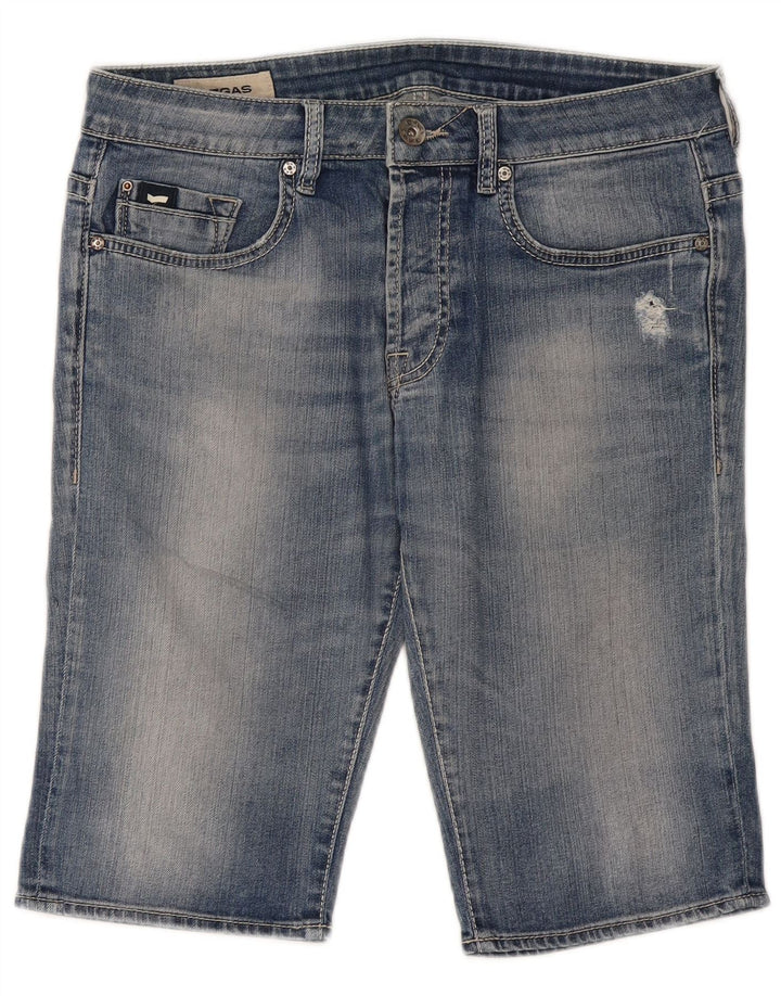Gas Mens Distressed Denim Shorts W34 Large Blue Cotton
