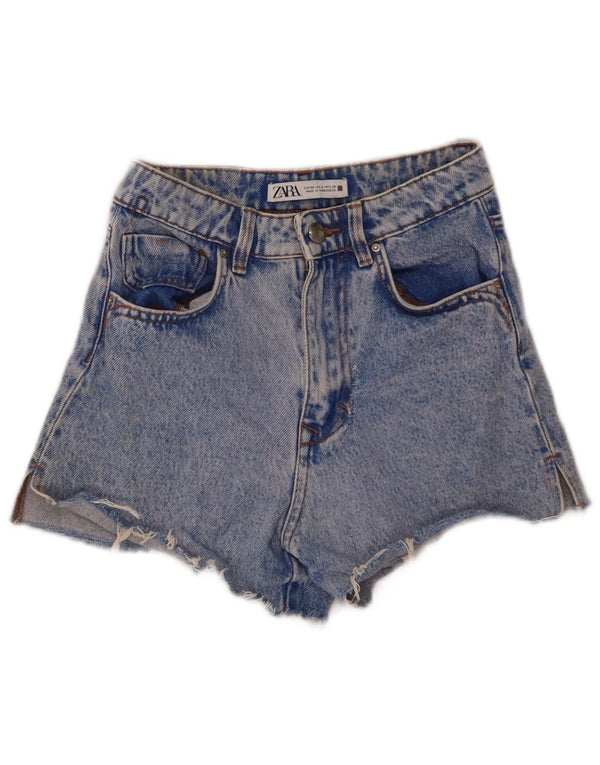 Zara Short en jean taille haute pour femme, jambe large, EU 32 2XS W22, coton bleu