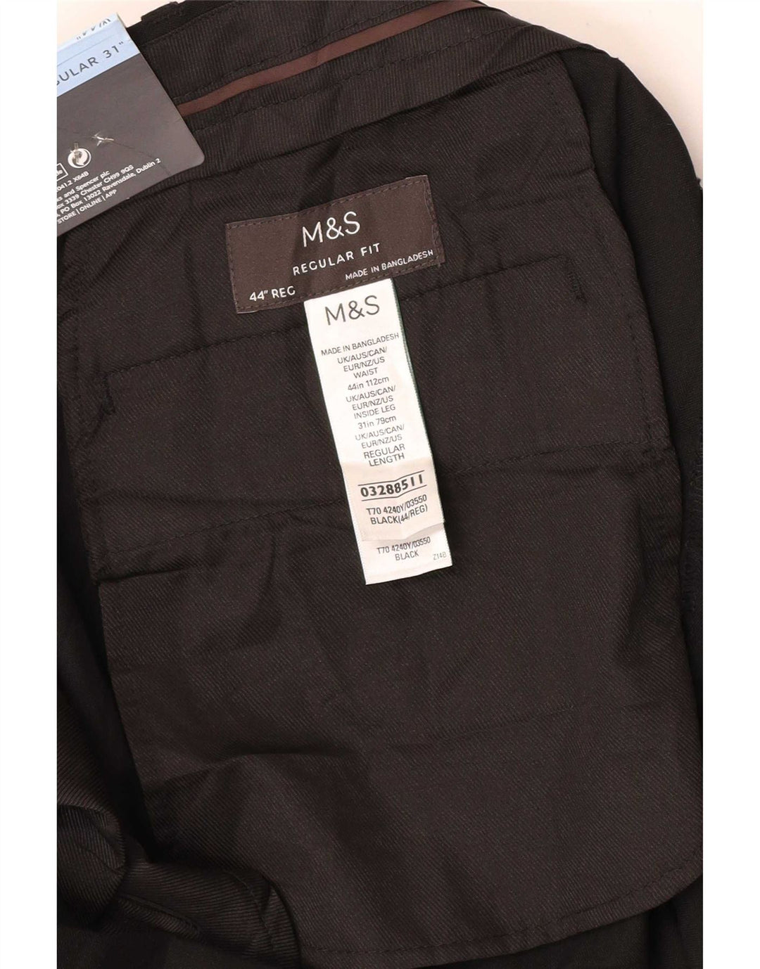 Calça Chino Masculina Marks & Spencer Regular Fit W44 L31 Poliéster Preto