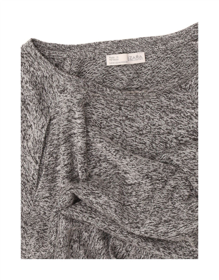 Zara Womens Crop T-Shirt Top UK 14 Medium Grey Flecked