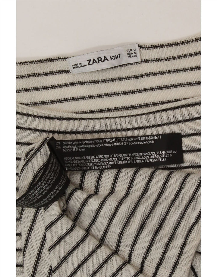 Zara Womens Oversized Top Long Sleeve UK 14 Medium White Striped Polyester