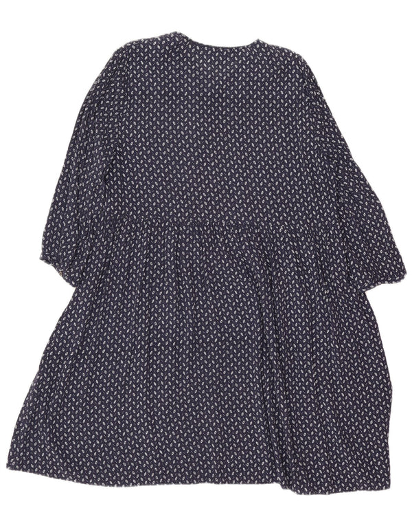 Abito da donna a trapezio con maniche a 3/4 Jigsaw UK 14 Grande viscosa maculata blu navy