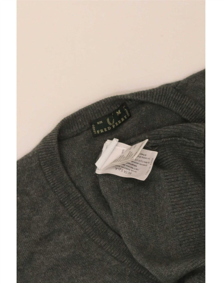 Maglione maglione con scollo a V da donna Fred Perry UK 12 Lana grigio medio