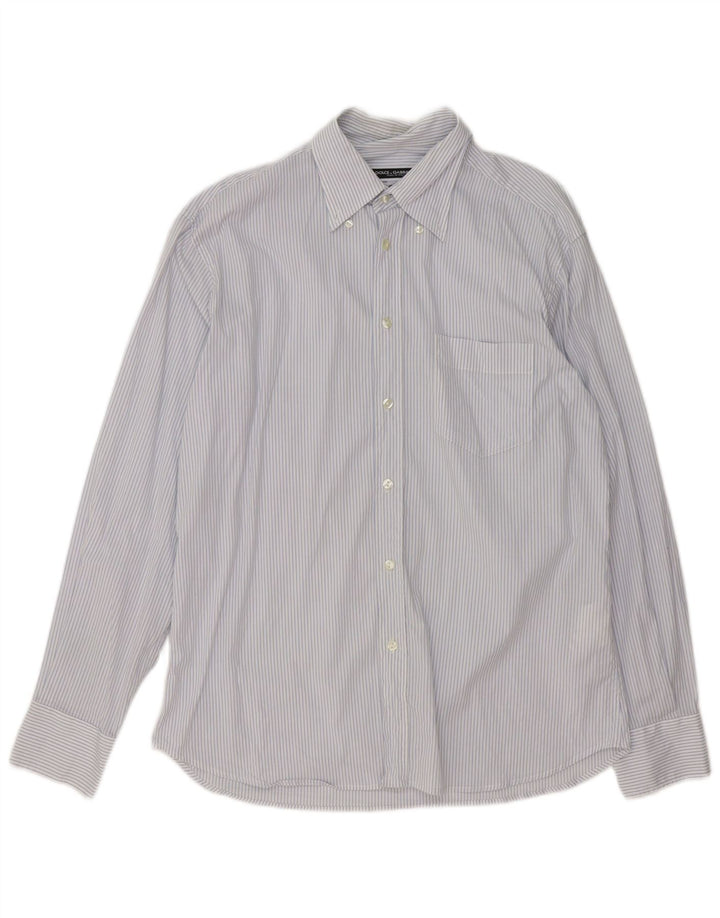 Dolce & Gabbana Mens Shirt Large Blue Pinstripe Cotton