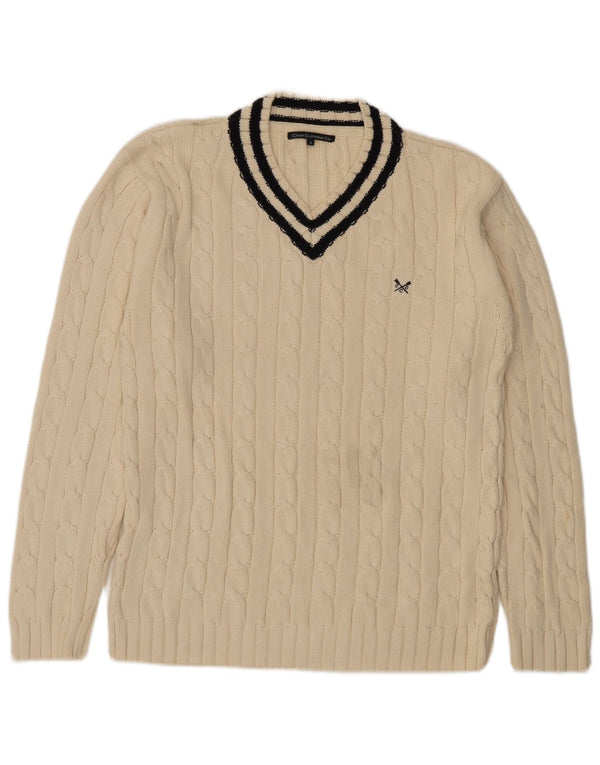 Crew Clothing Mens V-Neck Jumper Sweater Large Beige Cotton