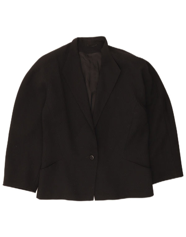 Max Mara Womens 1 Button Blazer Jacket UK 16 Large  Black Virgin Wool