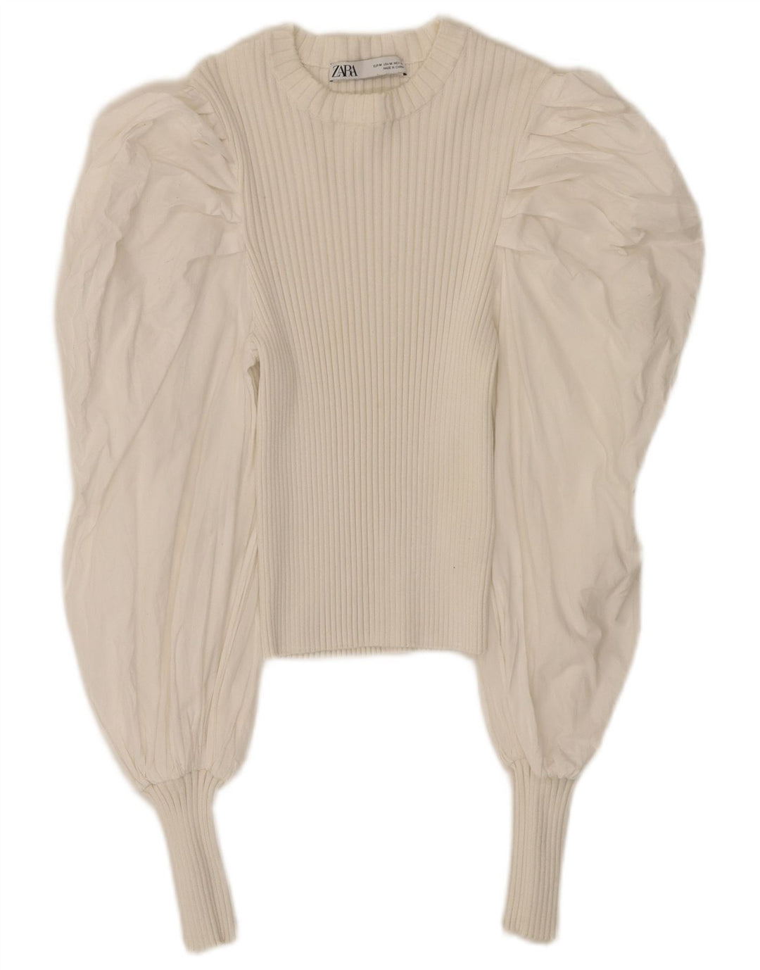 Zara Womens Crop Long Sleeve Blouse Top UK 12 Medium White Cotton
