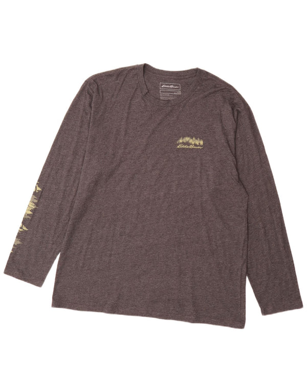 Eddie Bauer Mens Graphic Top Long Sleeve Large Grey Flecked Cotton