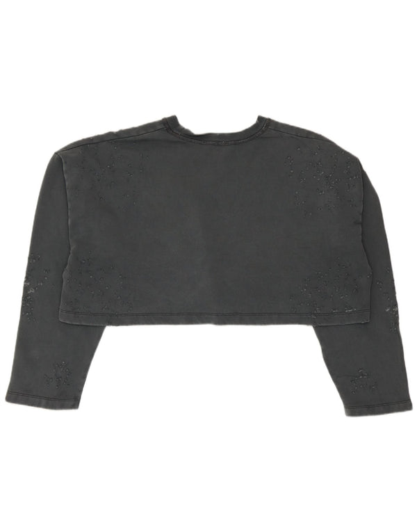 Zara Womens Crop Oversized Sweatshirt Jumper UK 10 Small Grey Bomuld