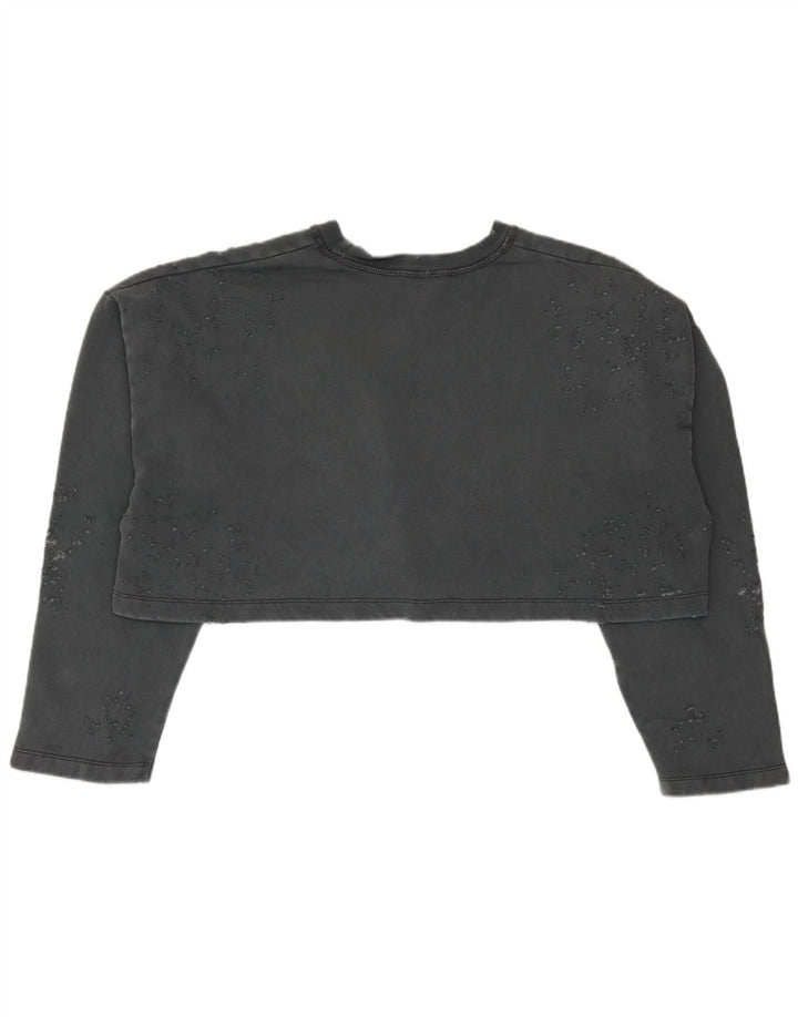 Zara Womens Crop Oversized Sweatshirt Jumper UK 10 Small Grey Cotton