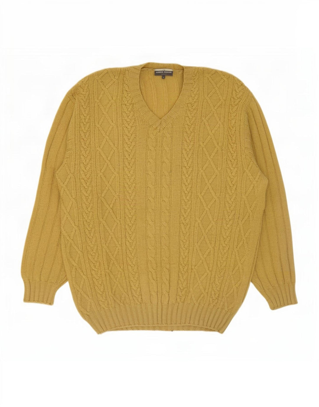James Dillon Pull col V pour homme en laine vierge jaune Large