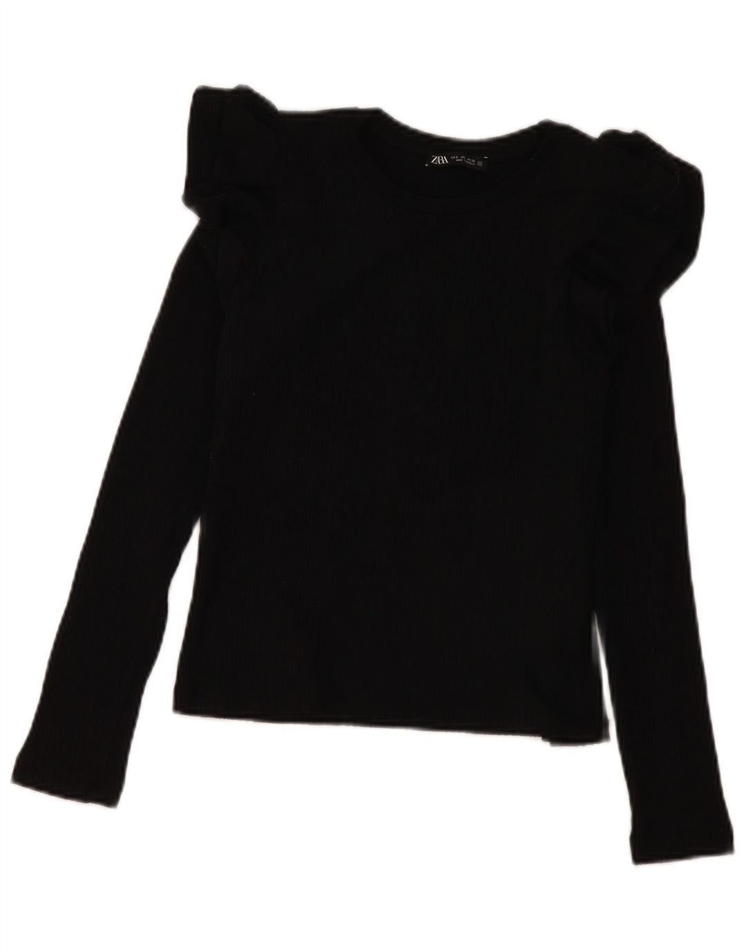 Zara Womens Crop Long Sleeve Blouse Top UK 10 Small Black