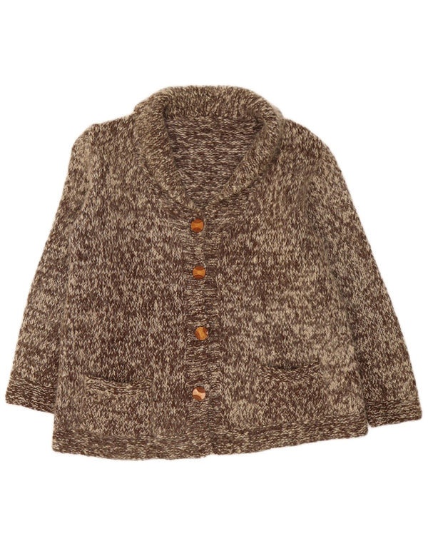 Maglione cardigan da donna vintage UK 16 grande marrone screziato