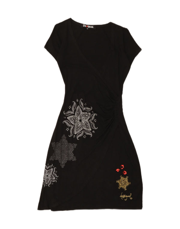 Desigual Damen A-Linien-Kleid UK 12 Mittelschwarze Paisley-Viskose