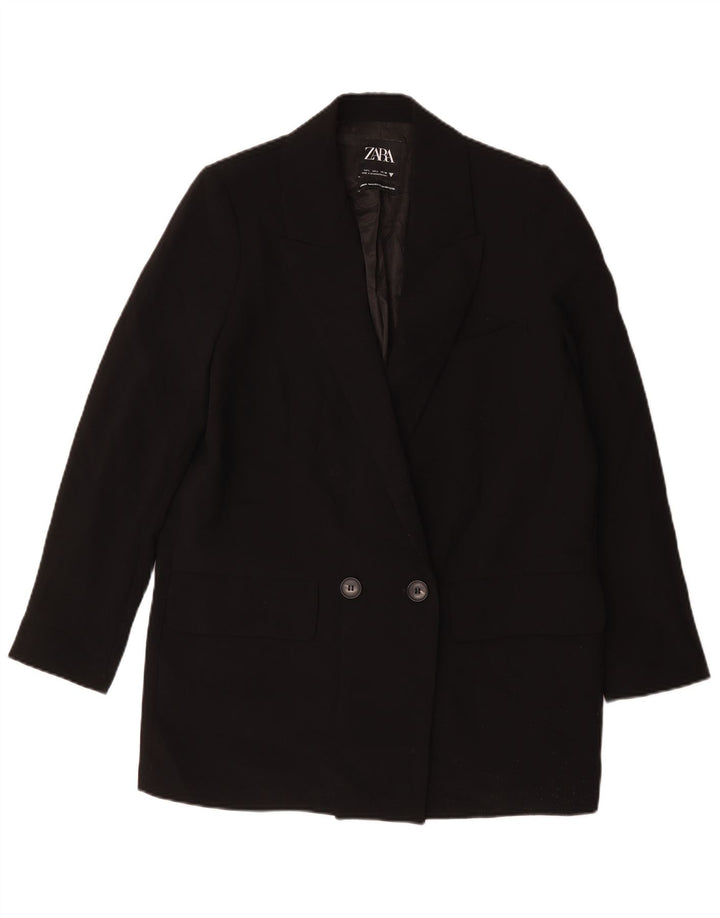 Zara Veste blazer longue à double boutonnage pour femme UK 16 Large Noir