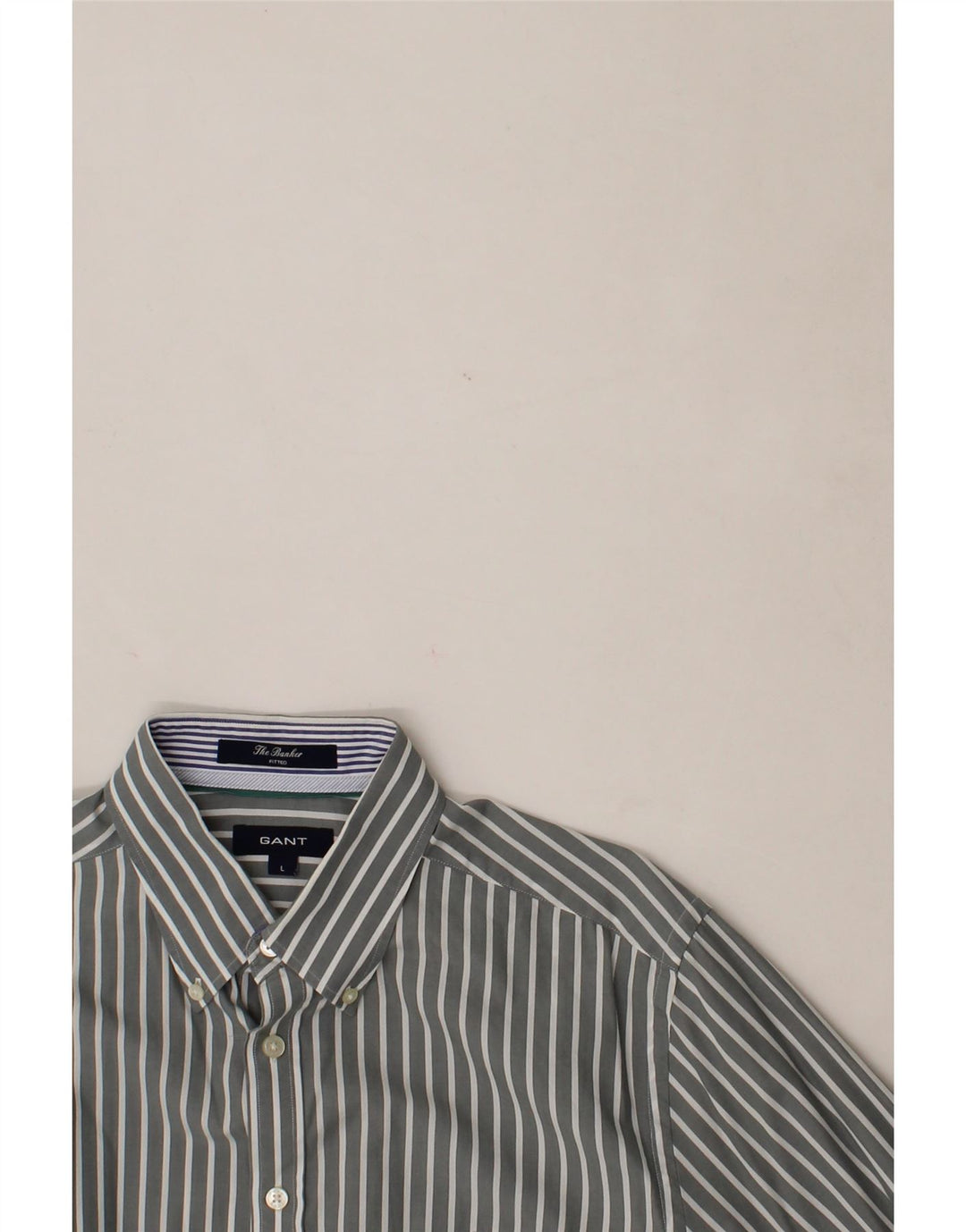 GANT Mens Fitted Shirt Large Grey Striped Cotton Vintage Gant and Second-Hand Gant from Messina Hembry 