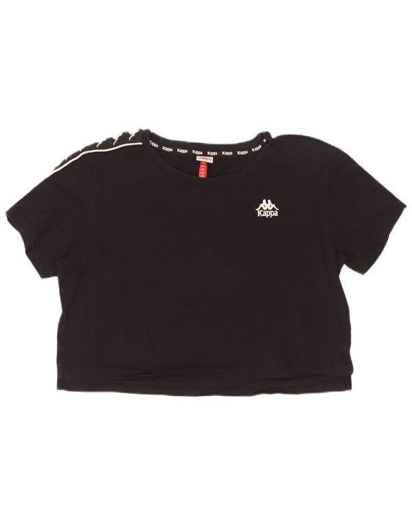 Kappa Damen Crop Graphic T-Shirt Top UK 16 Large Schwarz Colourblock Baumwolle