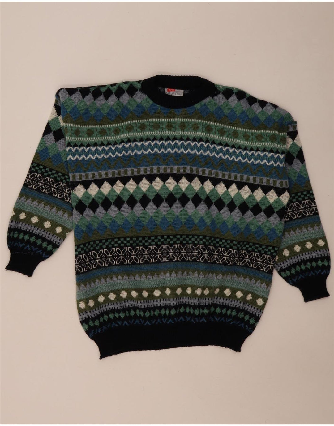 VINTAGE Herre trøje med rund hals, medium flerfarvet geometrisk
