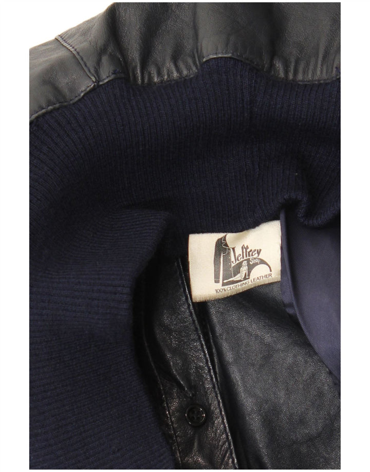 Vintage Womens Bomber Leather Jacket UK 14 Medium Navy Blue Leather