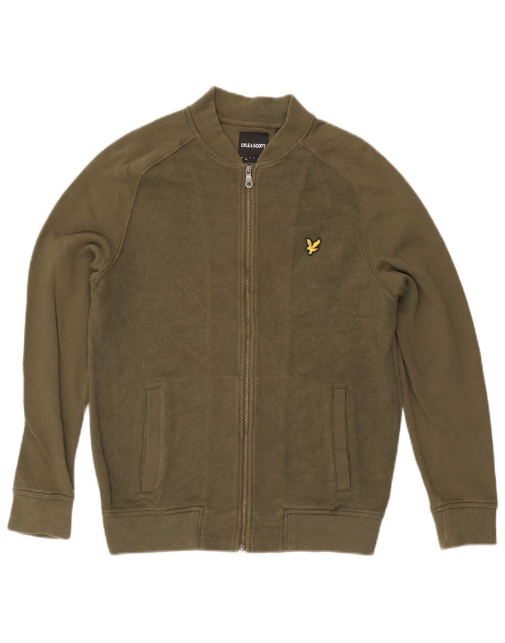 Lyle & Scott Mens Tracksuit Top Jacket Small Khaki Cotton
