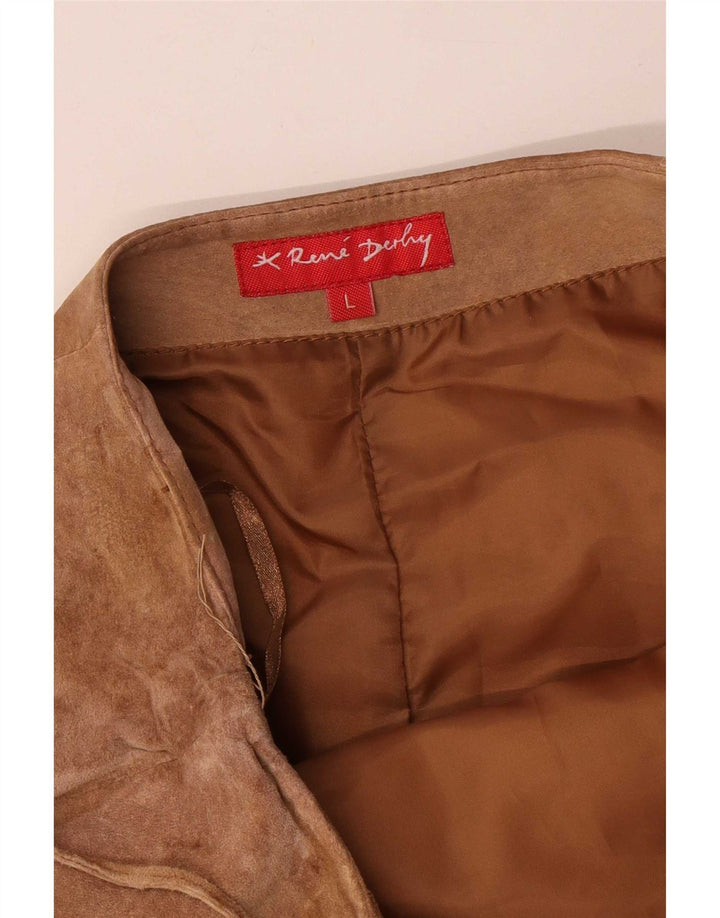 Rene' Derhy Womens Asymmetric Suede Skirt Large W32 Beige Leather
