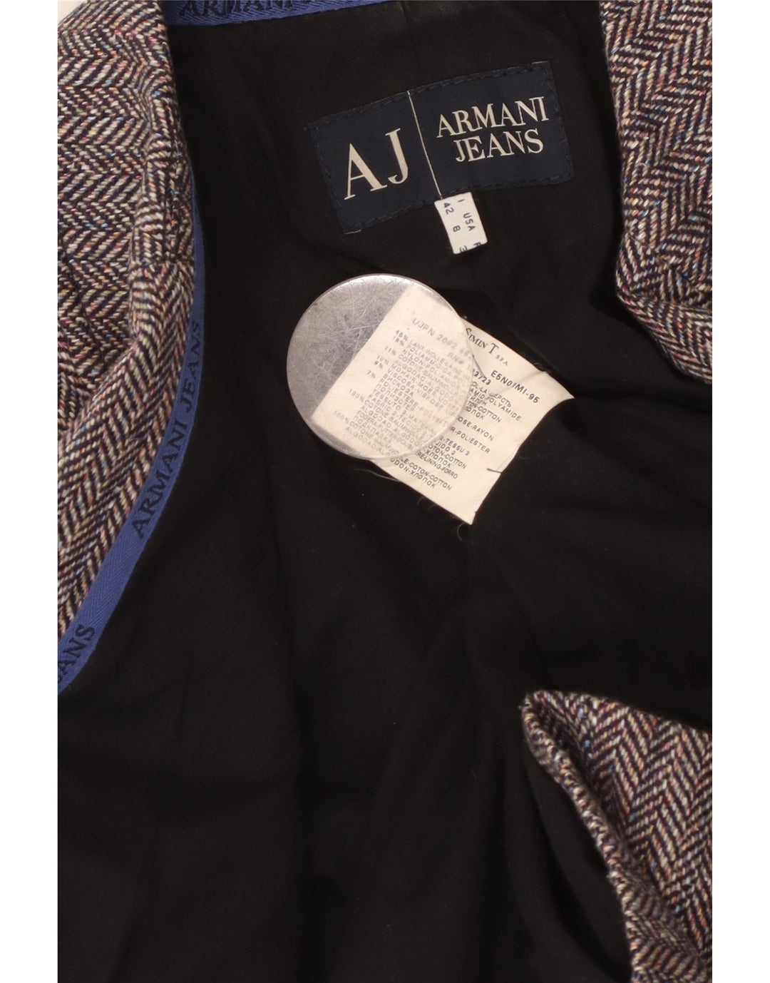 ARMANI JEANS Womens 4 Button Blazer Jacket IT 42 Medium Grey Herringbone