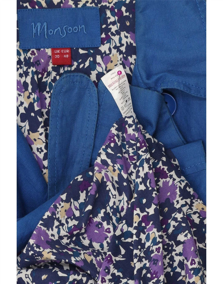 Monsoon Womens Trench Coat UK 20 2XL Blue Linen