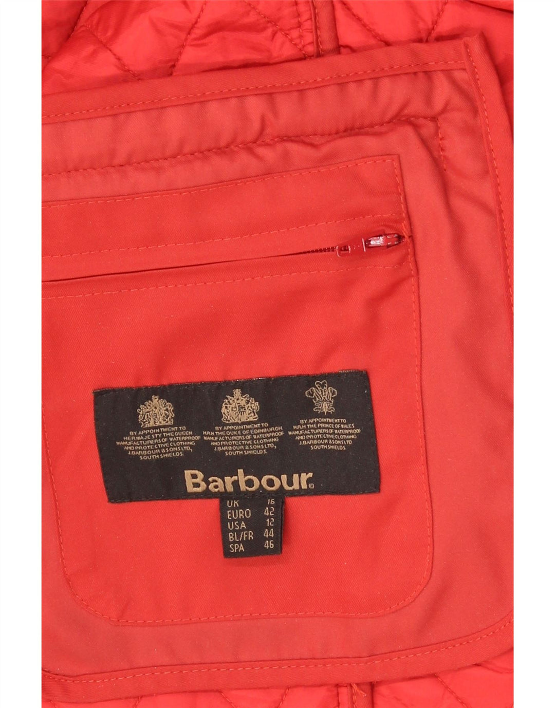 Giacca trapuntata da donna Barbour UK 16 grande rossa in poliammide