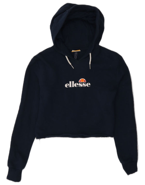 Ellesse Womens Grafisk Crop Hoodie Jumper UK 4 XS Marineblå Bomuld