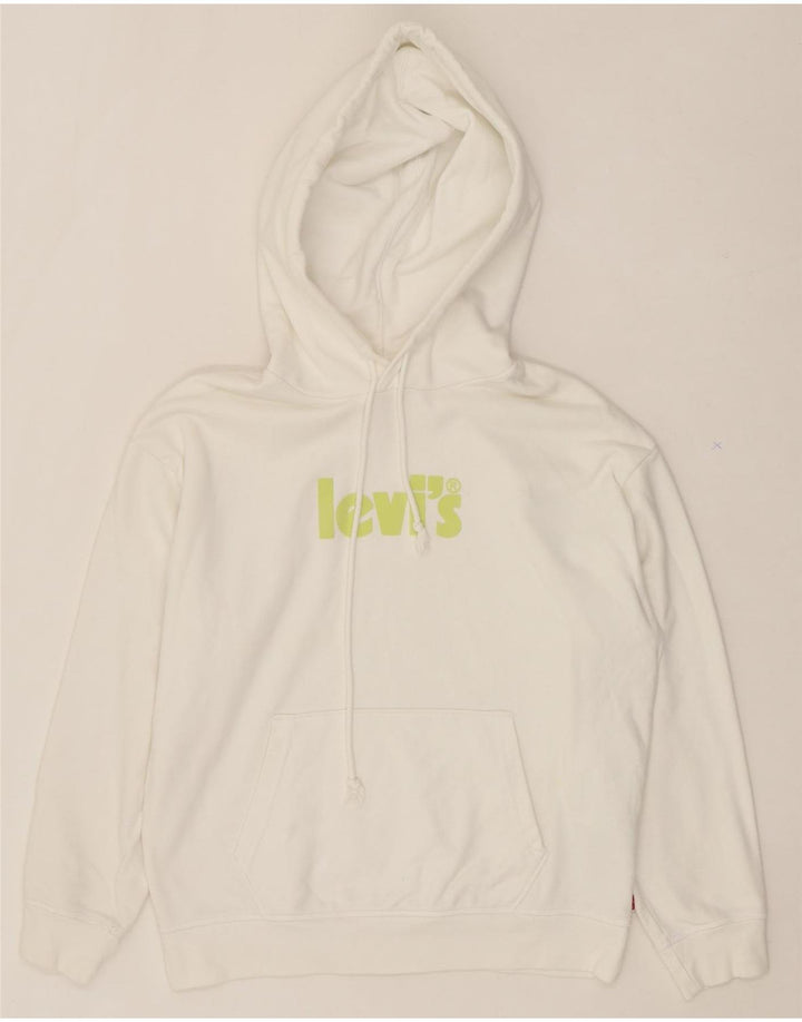 LEVI'S Mens Graphic Hoodie Jumper Small White Cotton Vintage Levi's and Second-Hand Levi's from Messina Hembry 