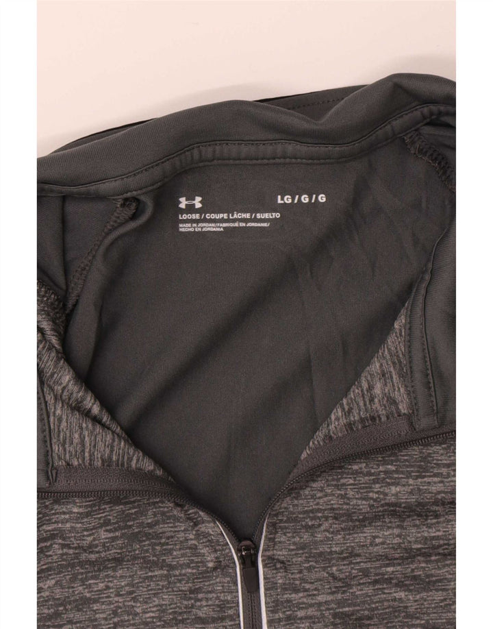 Under Armour Mens Zip Neck Pullover Tracksuit Top Large Grey Colourblock