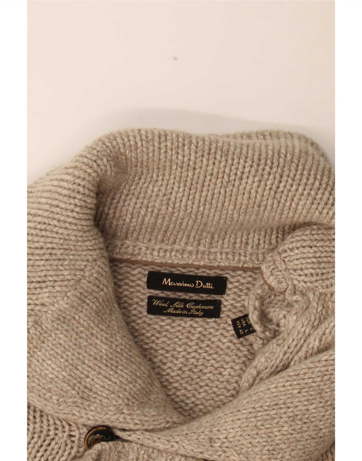 Massimo Dutti Mens Cardigan Sweater Large Beige Wool
