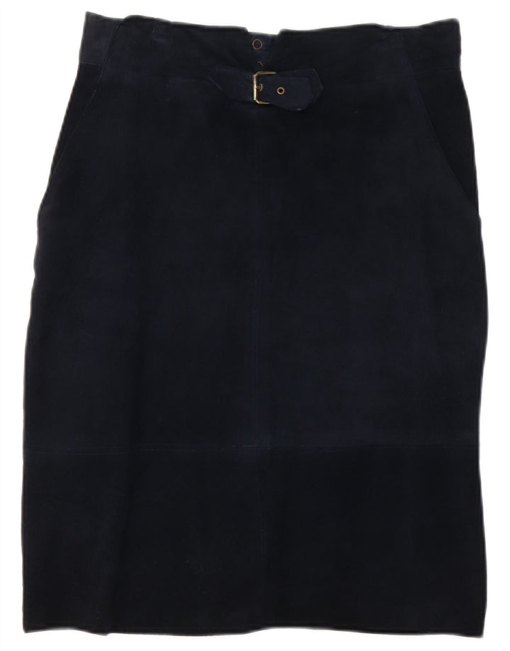 Vintage Womens Suede Straight Skirt W30 Medium Navy Blue