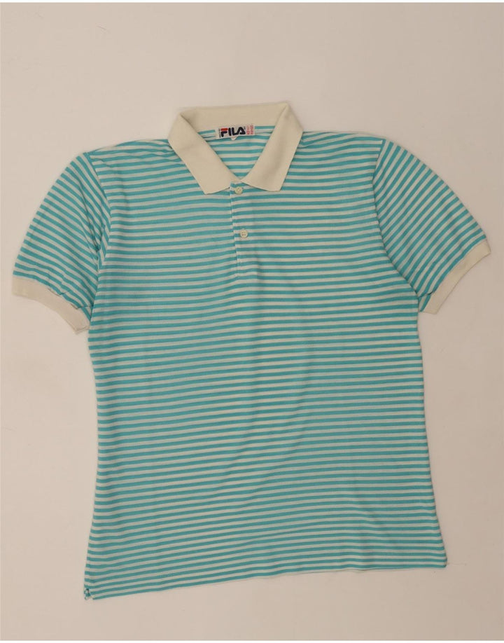 Fila Mens Polo Shirt IT 48 Medium Turquoise Pinstripe