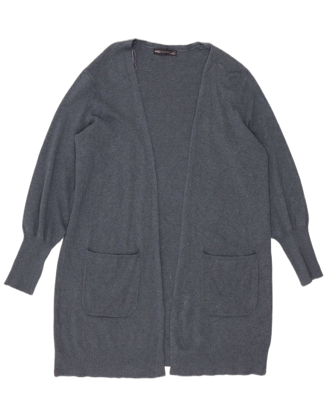 Marks & Spencer Womens Longline Open Cardigan Sweater UK 14 Large Blue