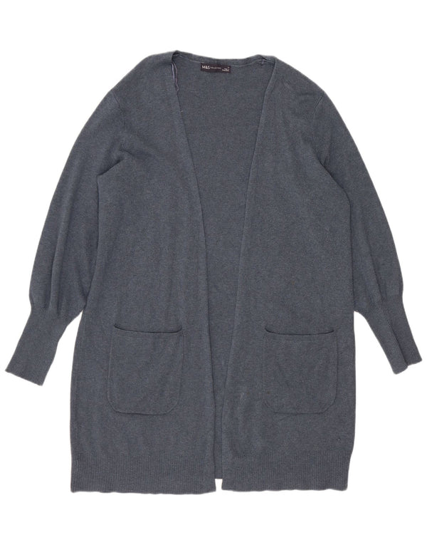 Marks & Spencer Womens Longline Open Cardigan Sweater UK 14 Large Blue