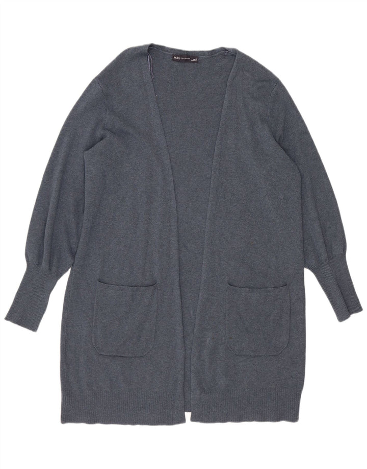 Marks & Spencer Womens Longline Open Cardigan Sweater UK 14 Large Blue