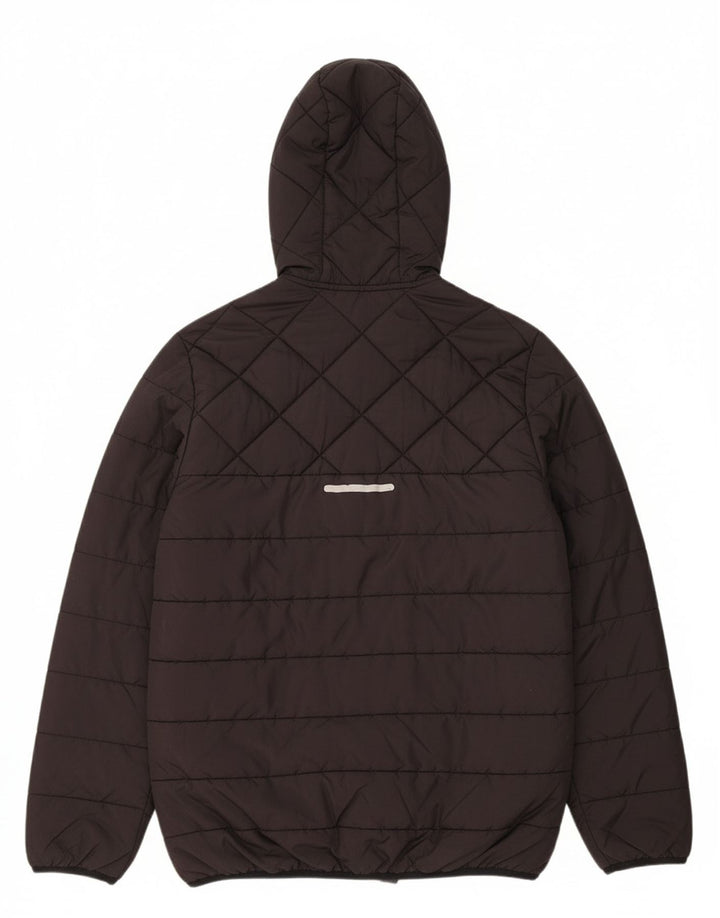 ADIDAS Boys Hooded Padded Jacket 13-14 Years Black Polyester