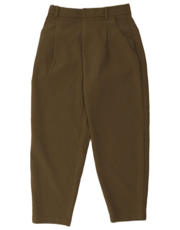 Zara Womens High Waist Loose Fit Cropped Trousers XS W24 L24 Khaki