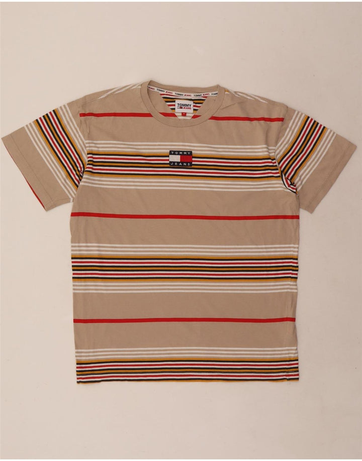 Tommy Hilfiger Mens T-Shirt Top Medium Beige Striped Cotton
