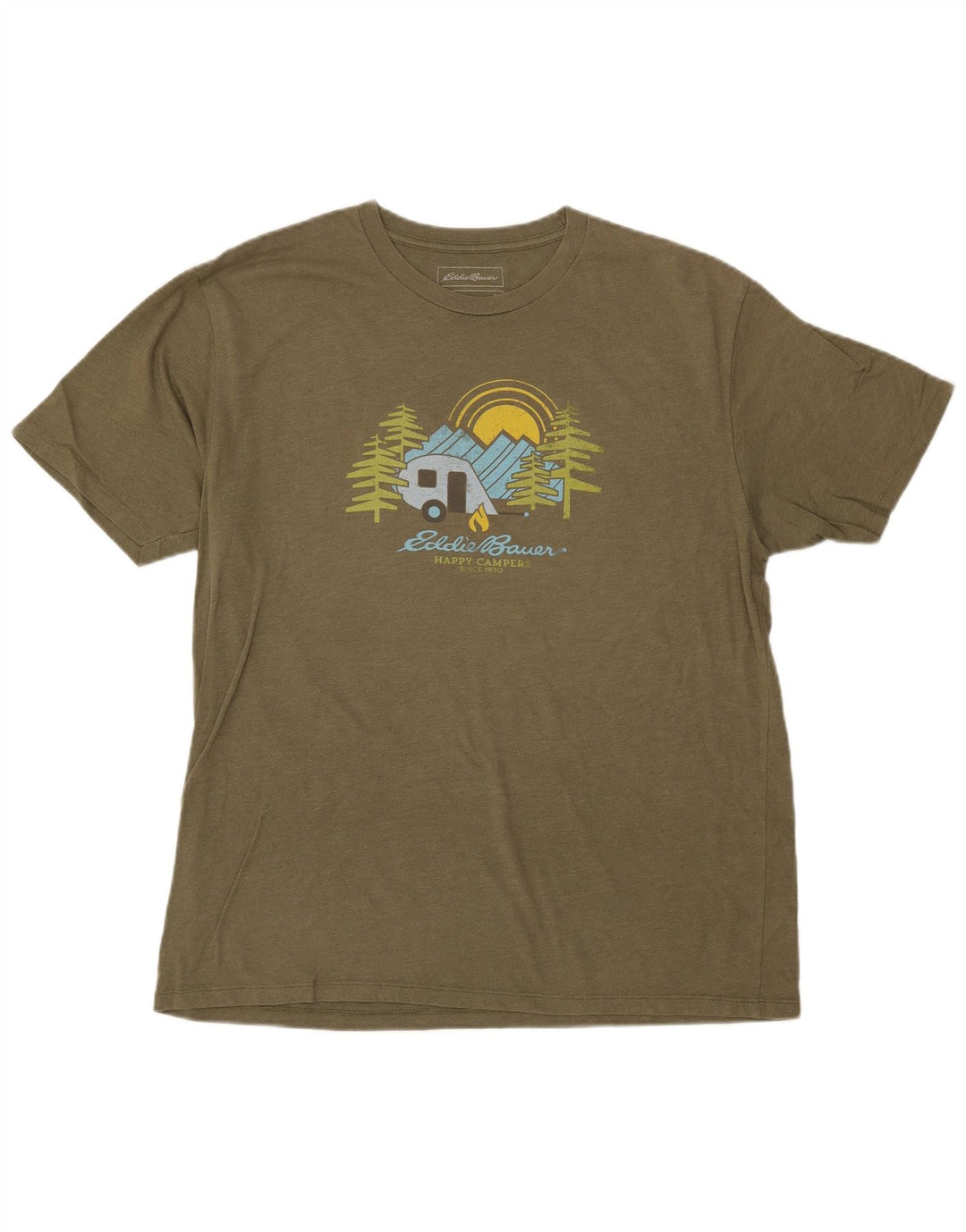 EDDIE BAUER Mens Graphic T-Shirt Top Large Khaki Cotton