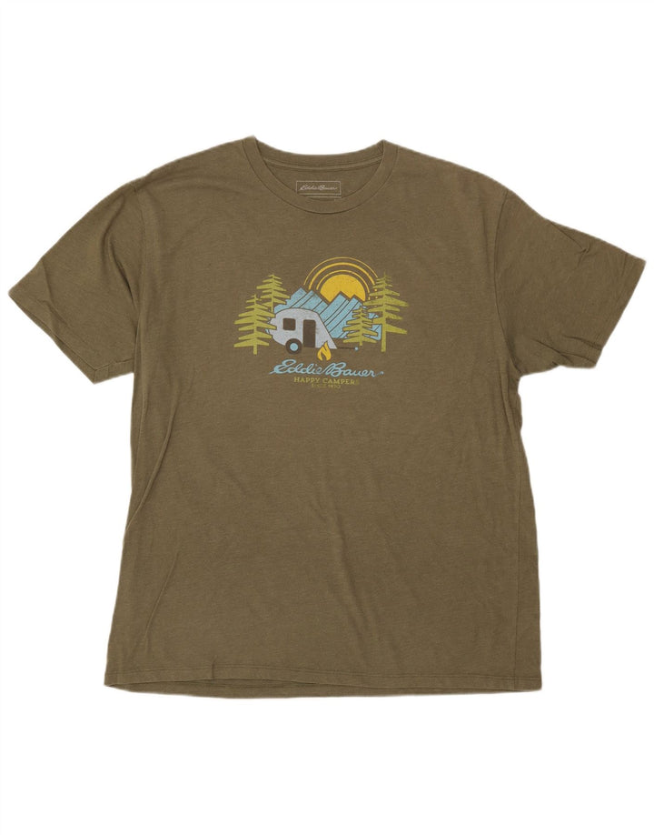 EDDIE BAUER Mens Graphic T-Shirt Top Large Khaki Cotton