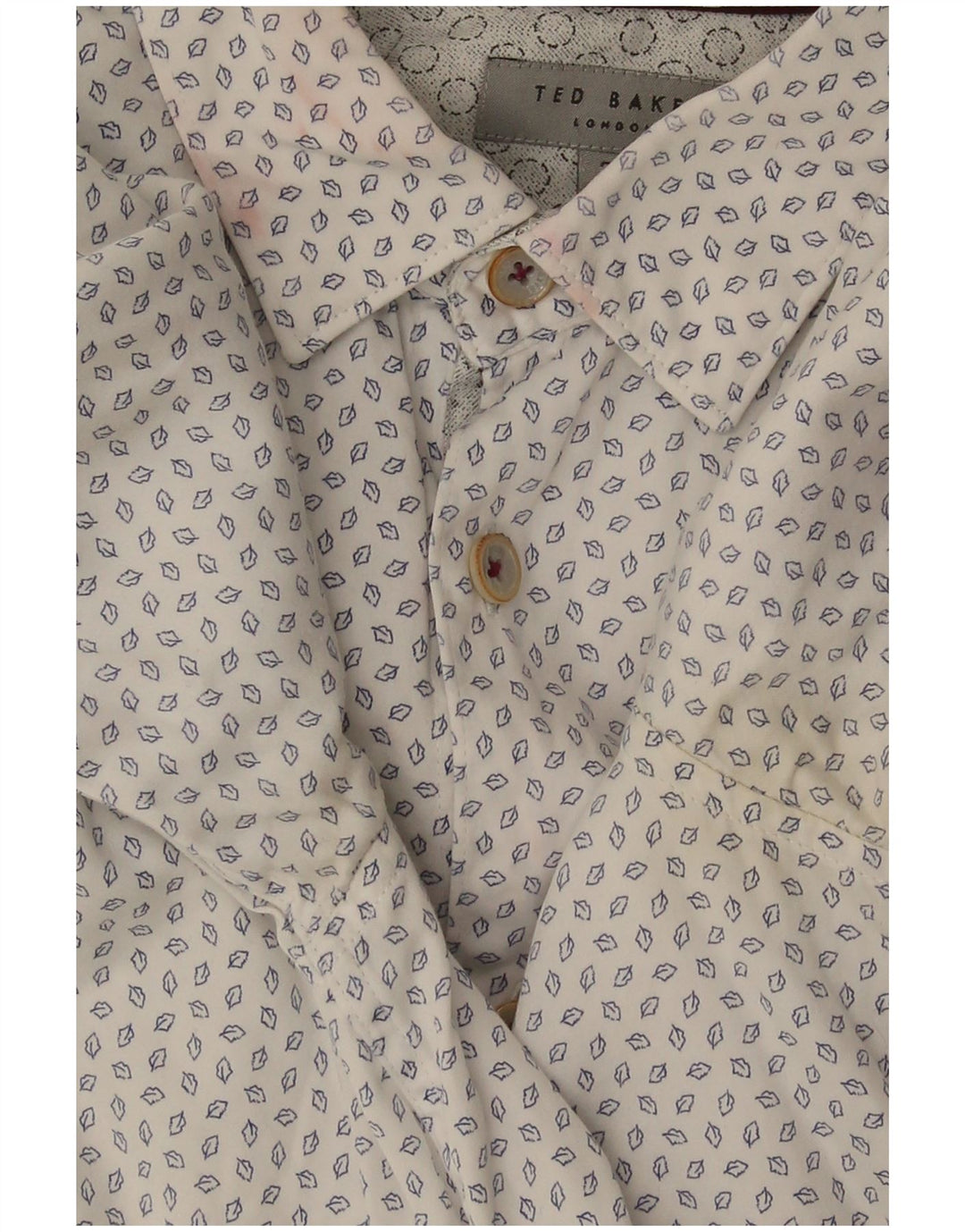 Ted Baker Herre abstrakt mønster skjorte størrelse 3 Medium Off White Bomuld