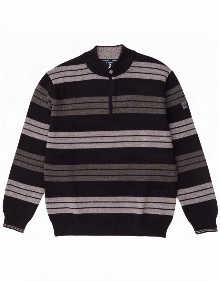 Il Granchio Mens Zip Neck Jumper Sweater Large Navy Blue Striped