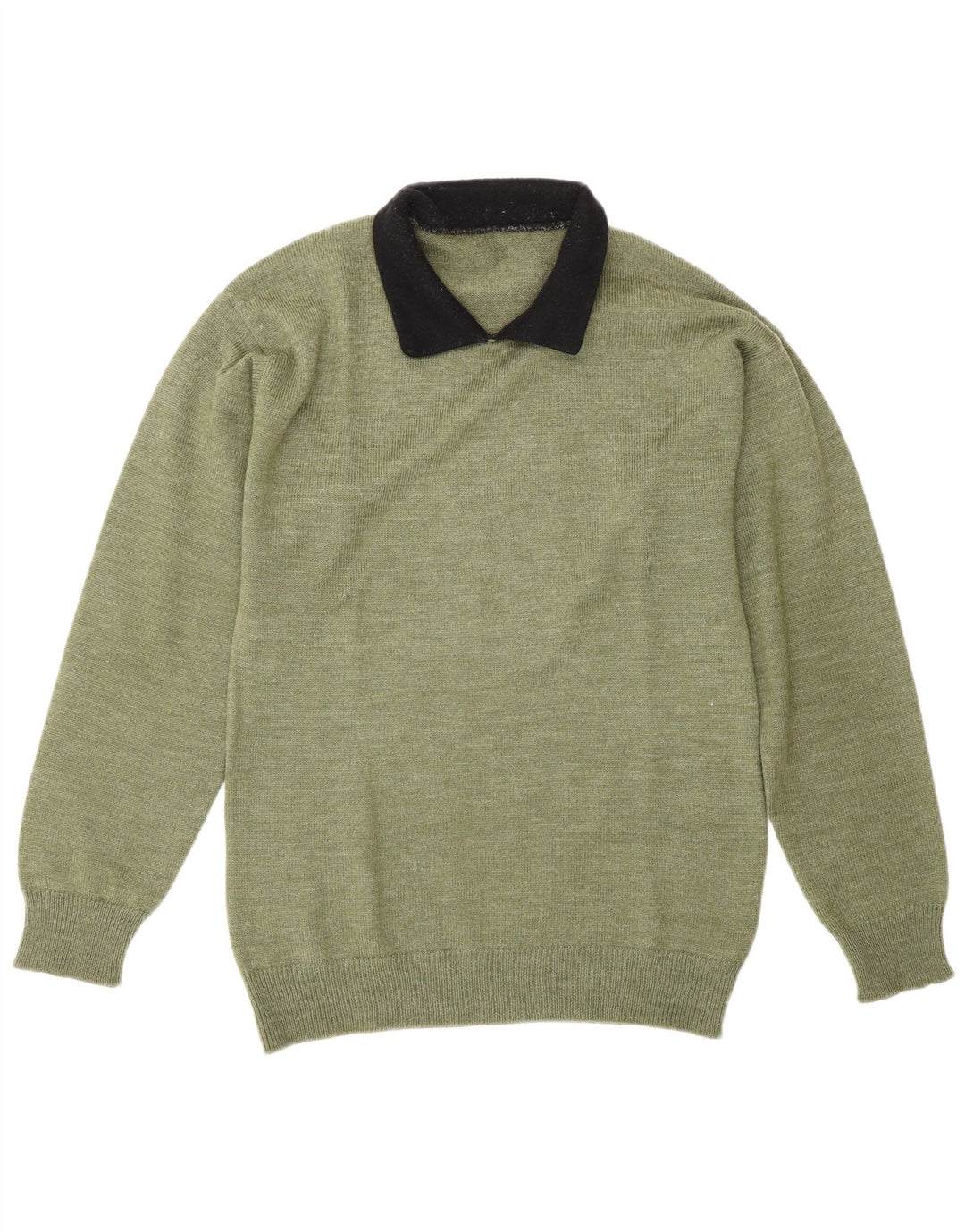 Vintage herre polo hals sweater mellemgrøn farveblok