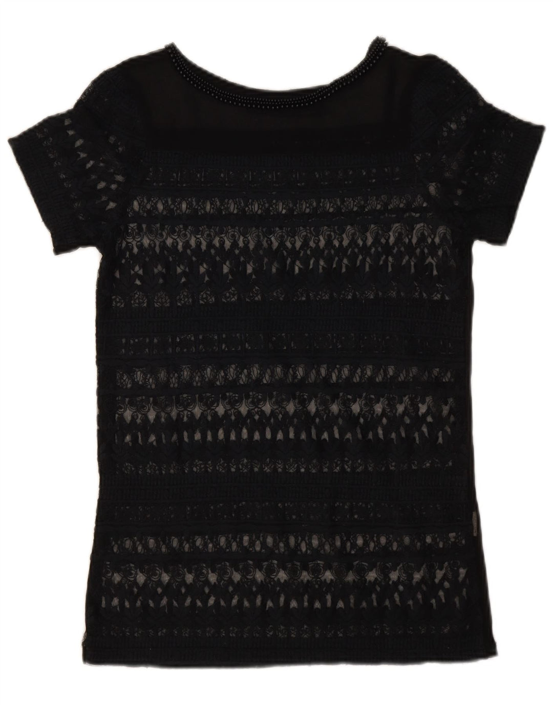 Zara Womens Lace See Through Top UK 6 XS Navy Blue